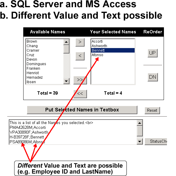 SQL Server and MS Access; Different Value and Text Possible