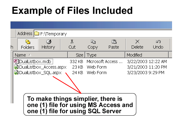 Example of files included